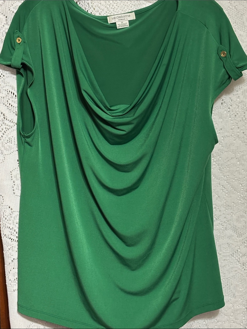 Liz Claiborne Emerald Green Draped Cowl Neck Blouse size 1X